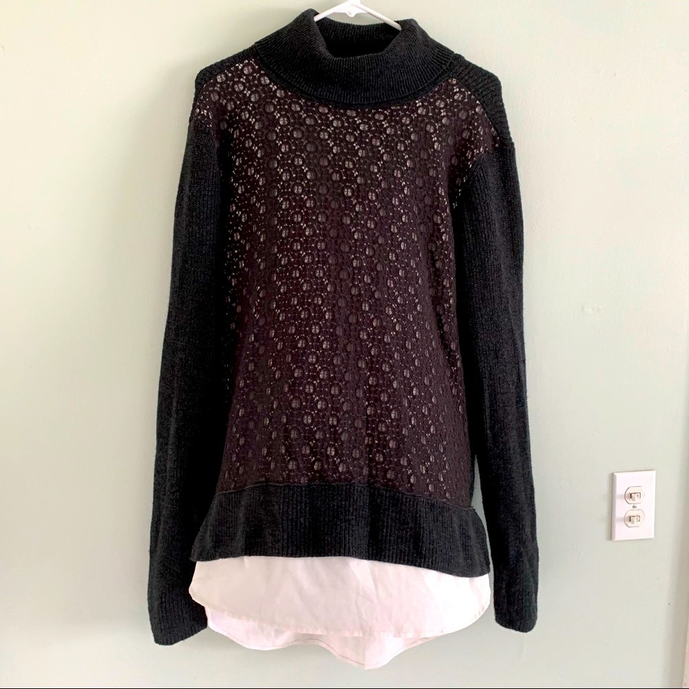 Dark Gray Lace Turtleneck w/ white blouse layer